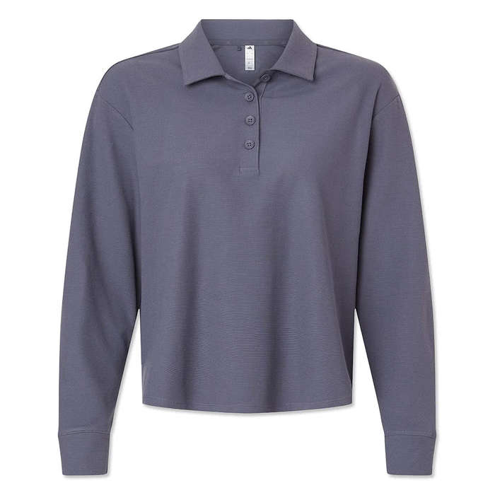 Adidas Women's Beyond Micro Waffle Long Sleeve Polo - Preloved Violet