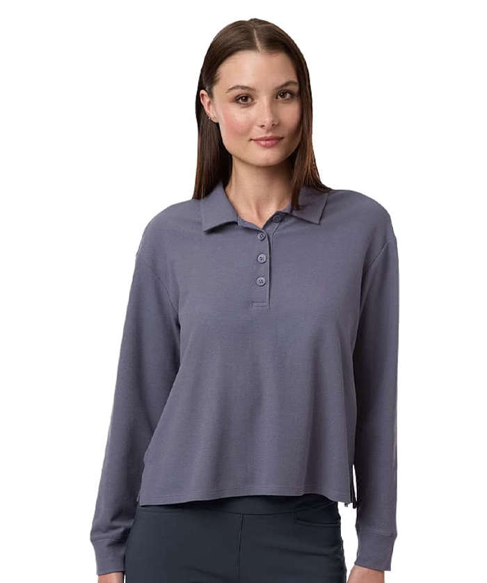 Adidas Women's Beyond Micro Waffle Long Sleeve Polo - Preloved Violet
