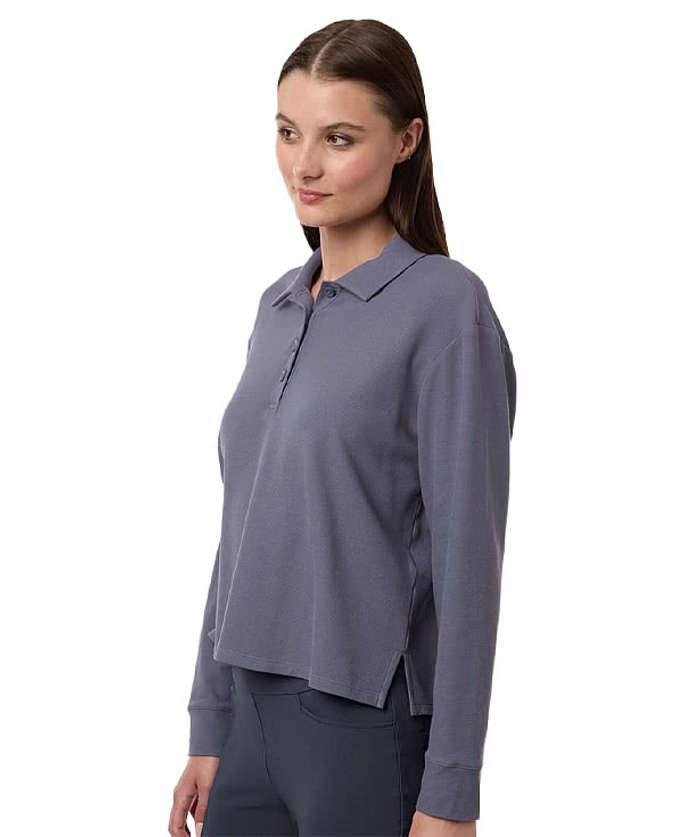 Adidas Women's Beyond Micro Waffle Long Sleeve Polo - Preloved Violet