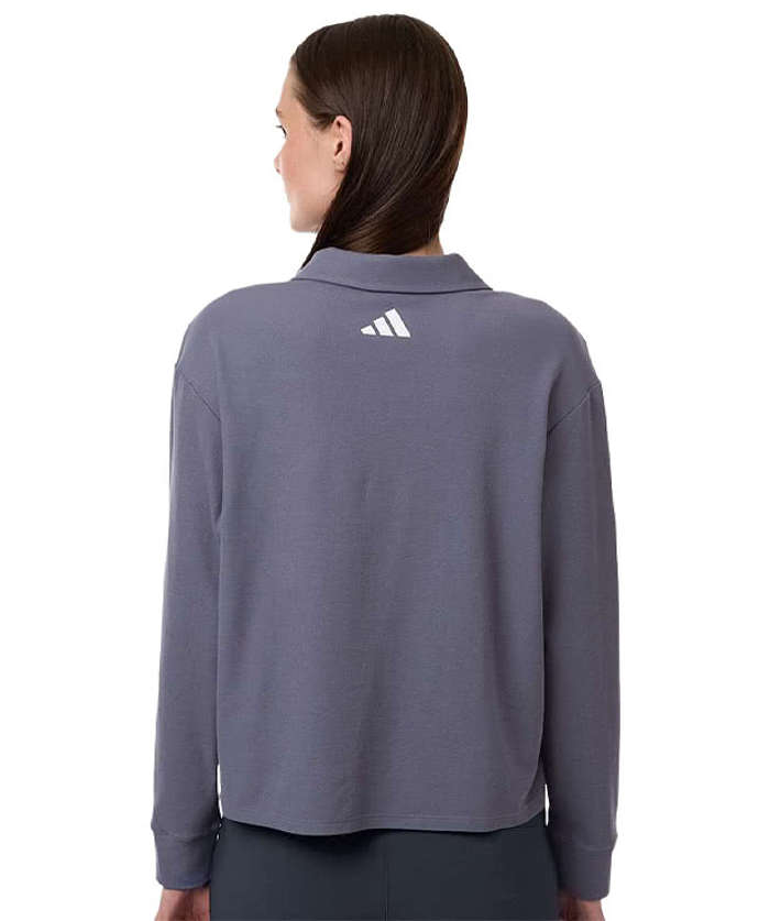 Adidas Women's Beyond Micro Waffle Long Sleeve Polo - Preloved Violet