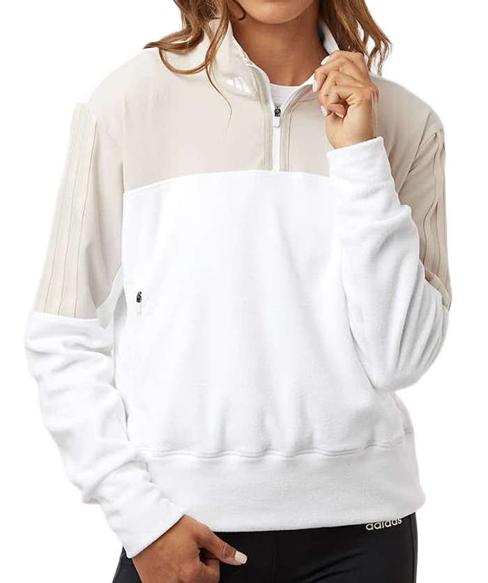 Adidas Women's Recycled Fleece Quarter Zip Pullover - Halo Blue 4 Adidas Women's Recycled Fleece Quarter Zip Pullover - Halo Blue