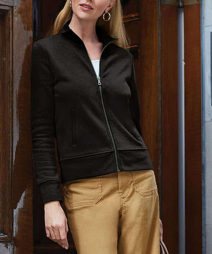 Brooks Brothers Women’s Double-Knit Full Zip Sweatshirt - Deep Black 4 Brooks Brothers Women’s Double-Knit Full Zip Sweatshirt - Deep Black