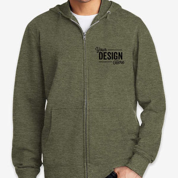 District V.I.T. Zip Hoodie - Embroidered - Heathered Olive