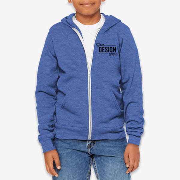 Bella + Canvas Youth Ultra Soft Zip Hoodie - Heather True Royal