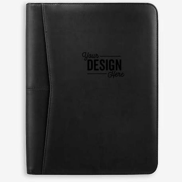 Debossed Pedova Zippered Padfolio - Black