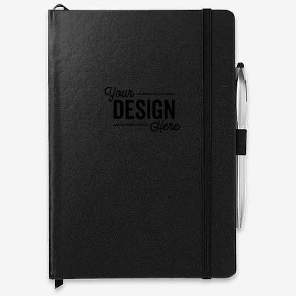 Crown Hard Cover Notebook with Stylus Pen - Black