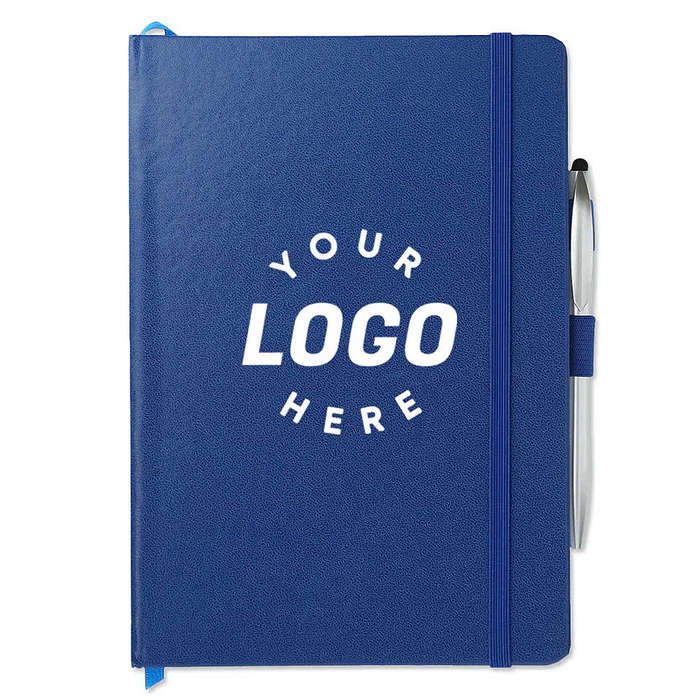Crown Hard Cover Notebook with Stylus Pen - Black