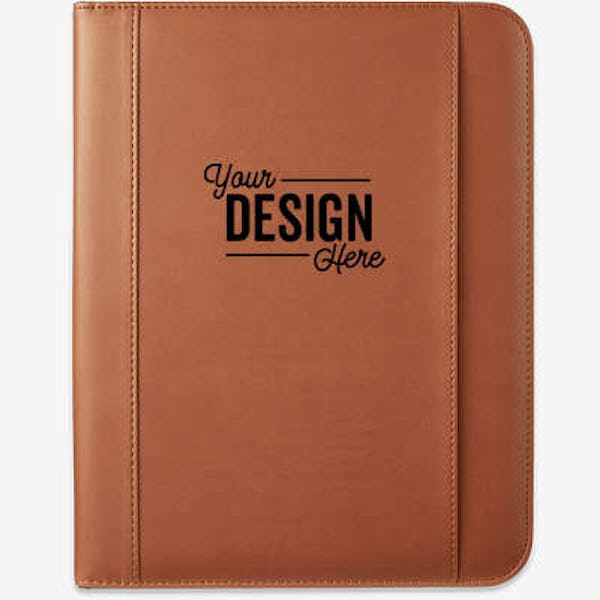 Debossed Leeman Tuscany Mobile Zippered Padfolio - Tan