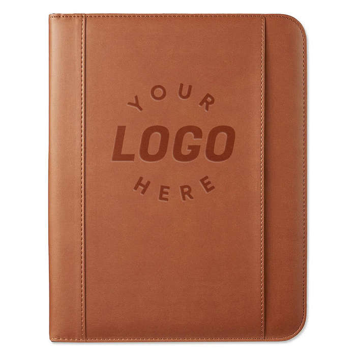 Debossed Leeman Tuscany Mobile Zippered Padfolio - Tan