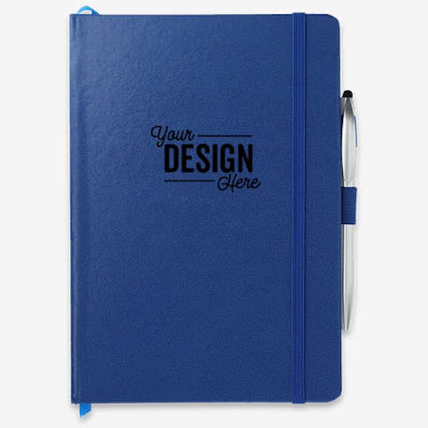 Crown Hard Cover Notebook with Stylus Pen - Blue
