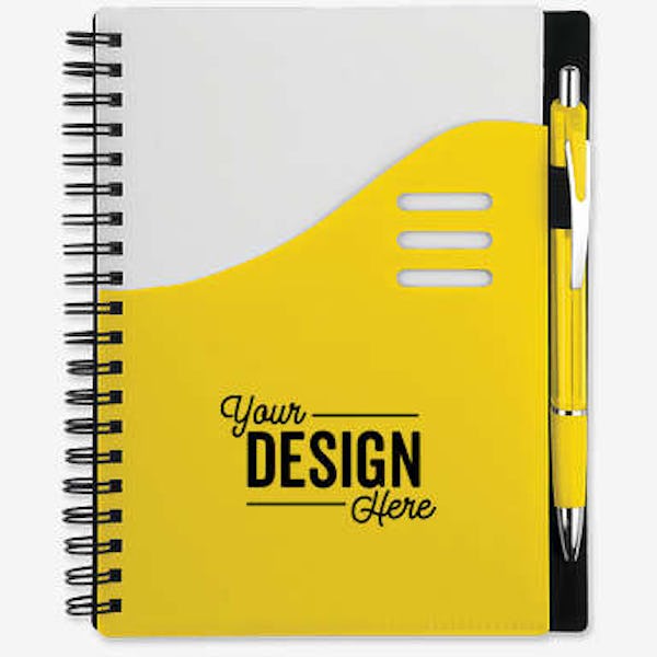 Color Wave Hard Cover Spiral Notebook with Pen - Daffodil Yellow