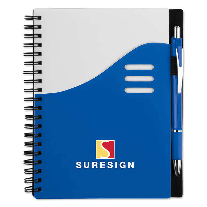 Color Wave Hard Cover Spiral Notebook with Pen - Daffodil Yellow