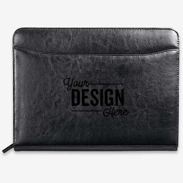 Debossed Renaissance Leather Zippered Padfolio - Black