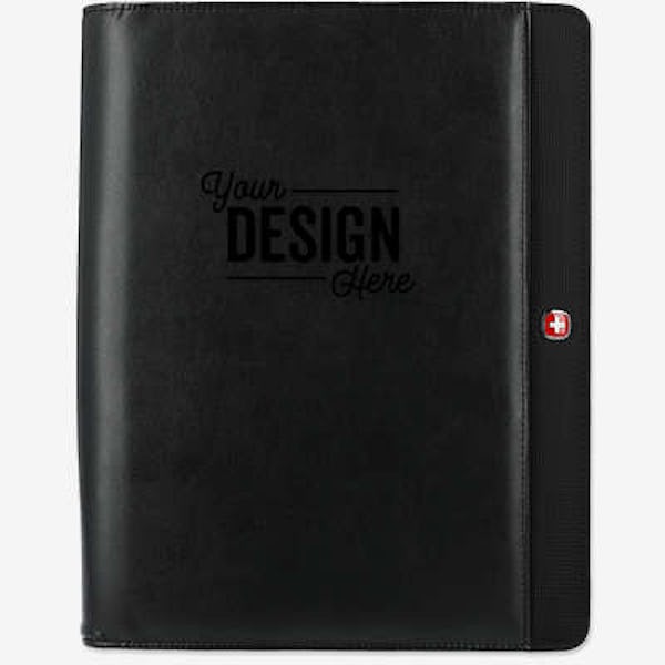 Debossed Wenger Recycled Tech Zippered Padfolio - Black