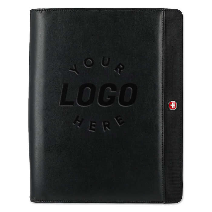 Debossed Wenger Recycled Tech Zippered Padfolio - Black