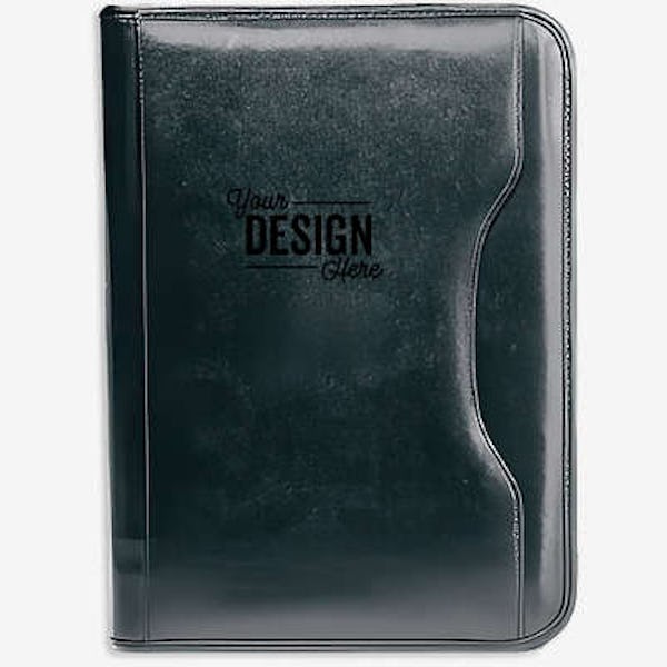Debossed Deluxe Executive Vintage Leather Zippered Padfolio - Black