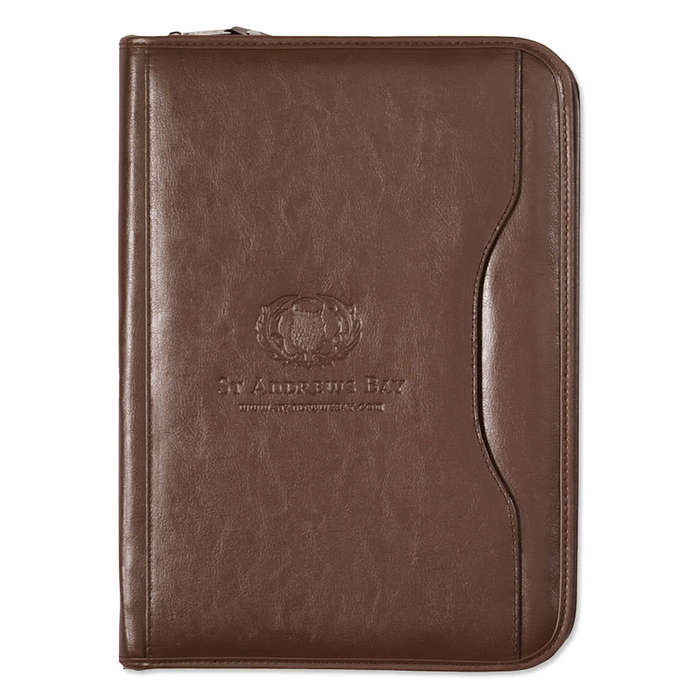 Debossed Deluxe Executive Vintage Leather Zippered Padfolio - Black
