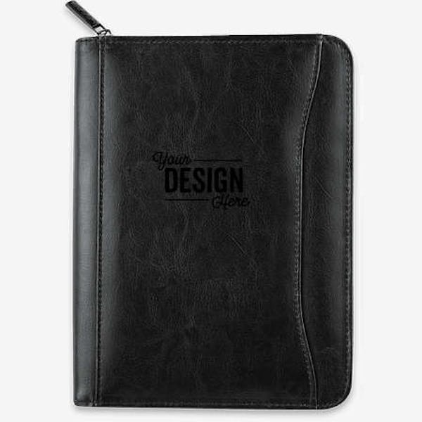 Debossed Renaissance Jr. Leather Zippered Padfolio - Black