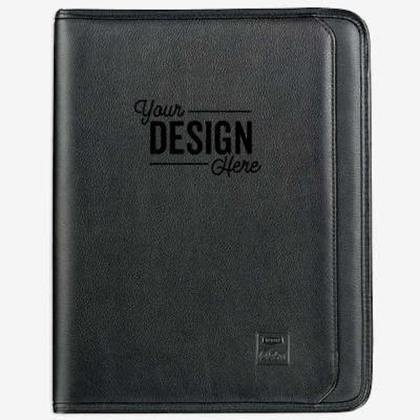 Debossed Manhattan Leather Padfolio - Black