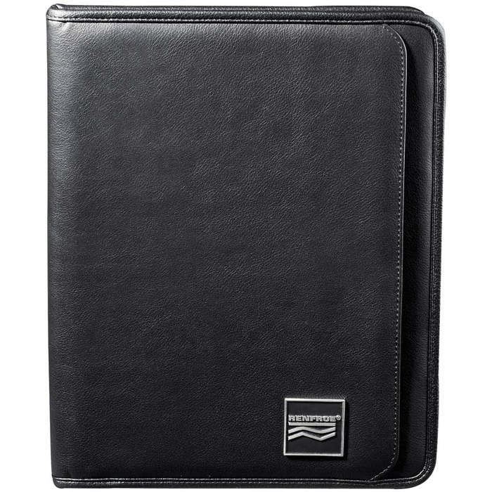 Debossed Manhattan Leather Padfolio - Black