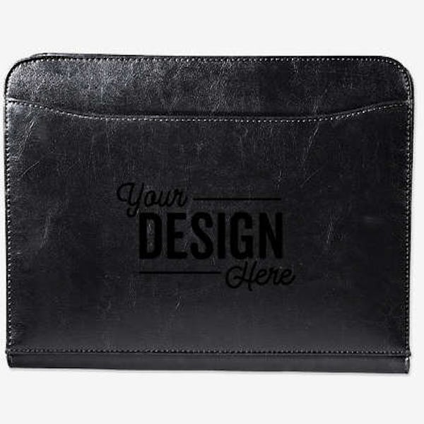 Debossed Renaissance Leather Padfolio - Black
