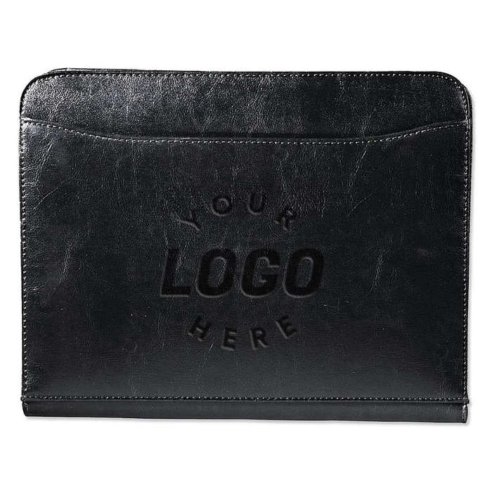 Debossed Renaissance Leather Padfolio - Black