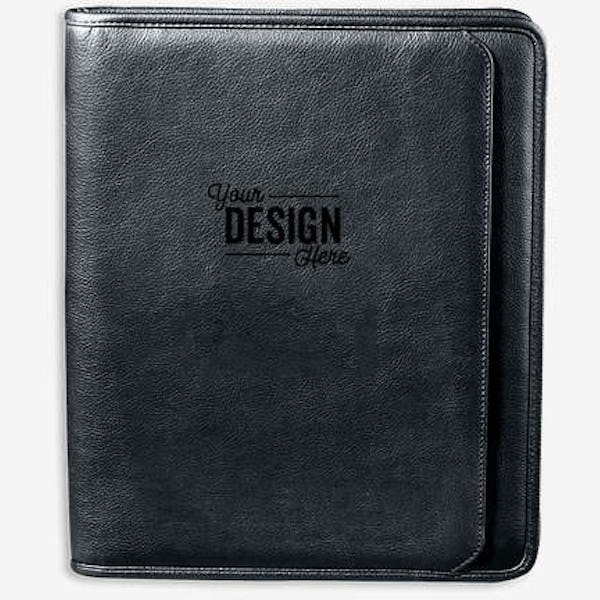 Debossed Manhattan Leather Zippered Padfolio - Black