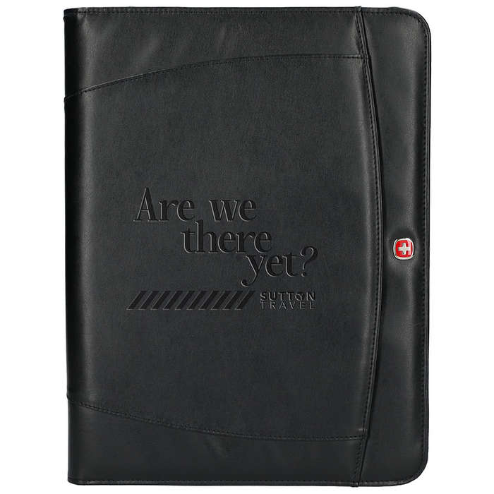 Debossed Wenger Recycled Zippered Padfolio - Black