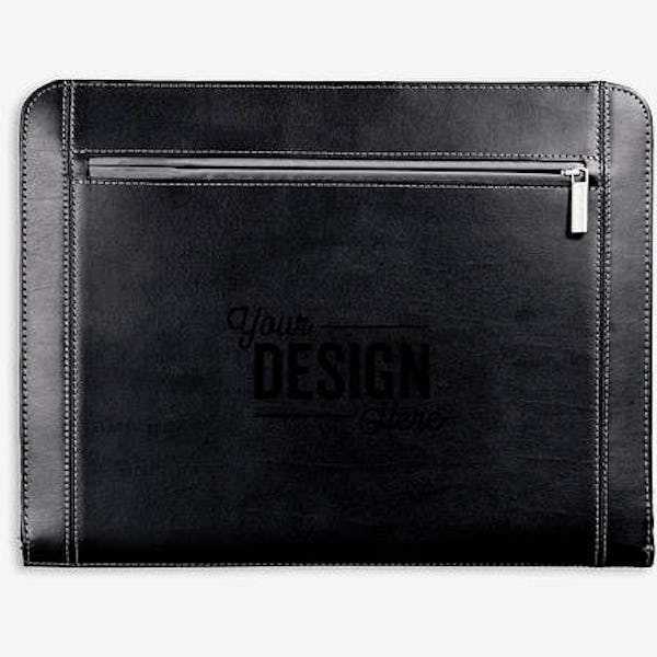 Debossed Metropolitan Zippered Padfolio - Black