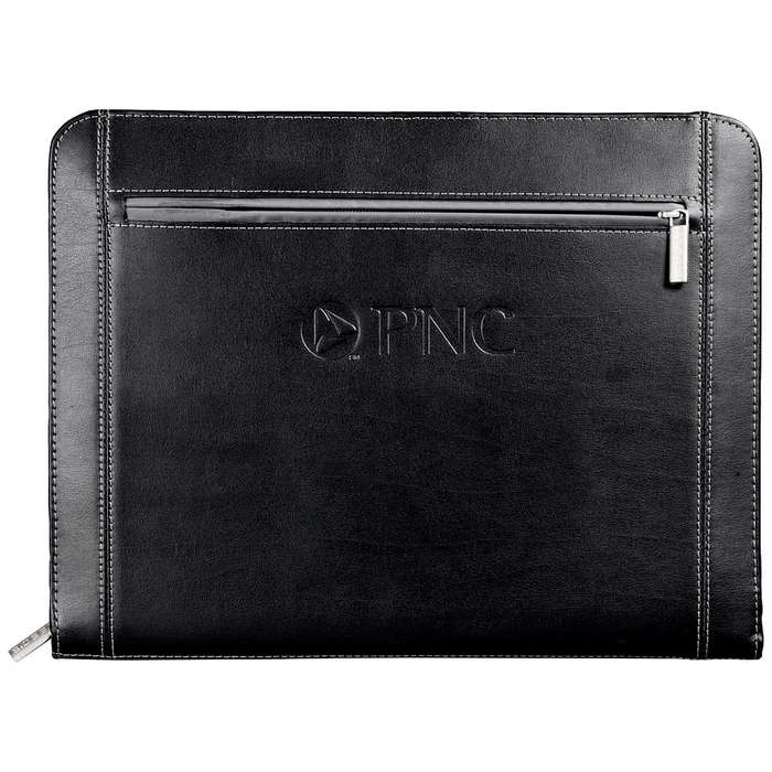 Debossed Metropolitan Zippered Padfolio - Black