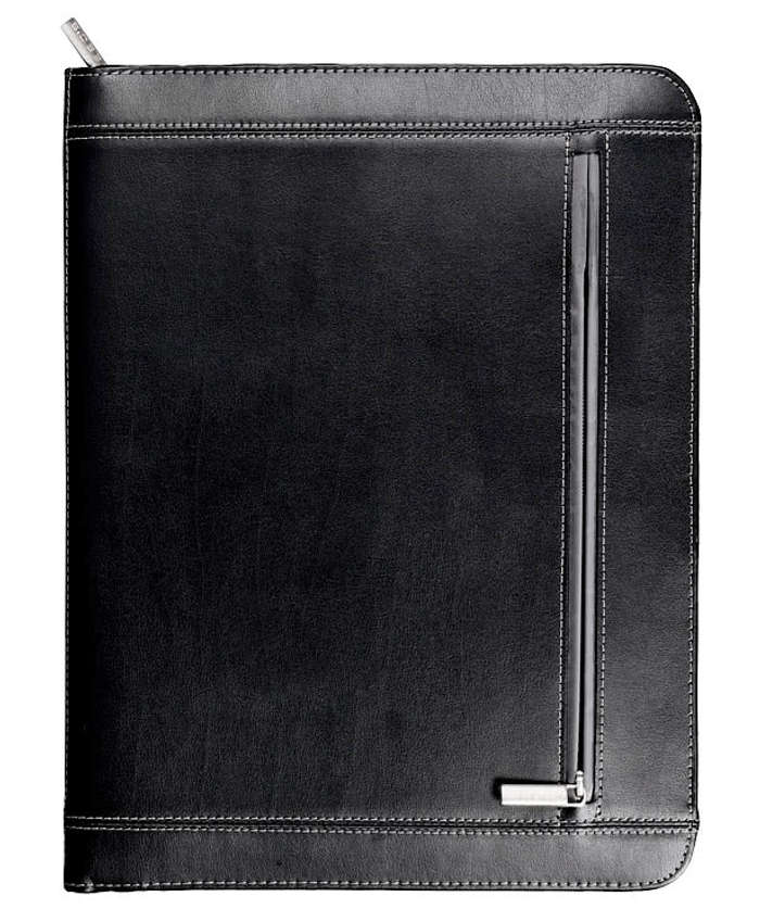 Debossed Metropolitan Zippered Padfolio - Black