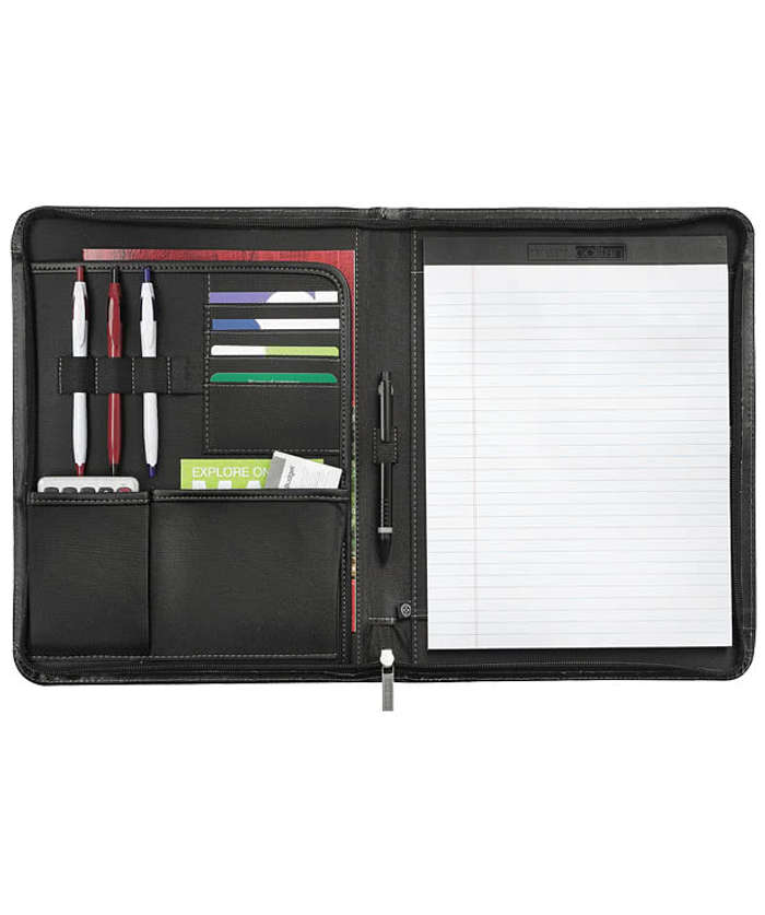 Debossed Metropolitan Zippered Padfolio - Black