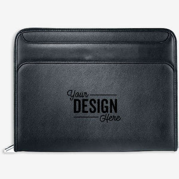 Debossed Burke Zippered Padfolio - Black