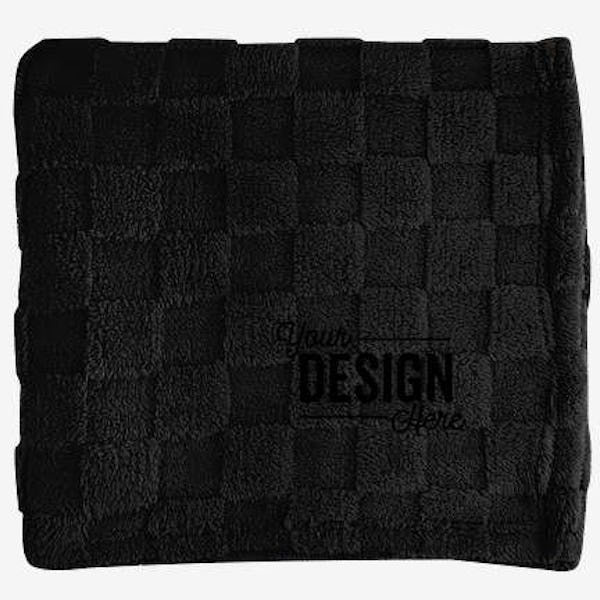 Checkered Recycled Sherpa Blanket - Black