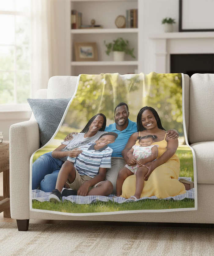 Full Color Large Sherpa Blanket - White