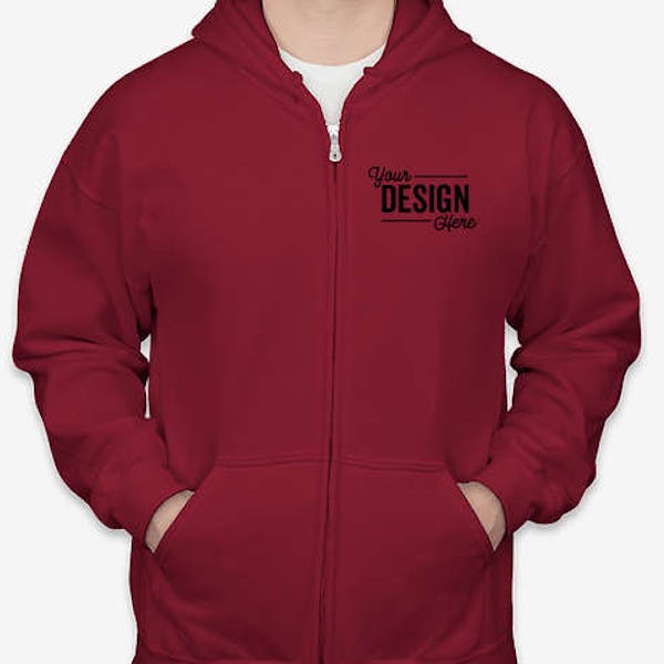 Gildan Midweight 50/50 Zip Hoodie - Embroidered - Cardinal Red