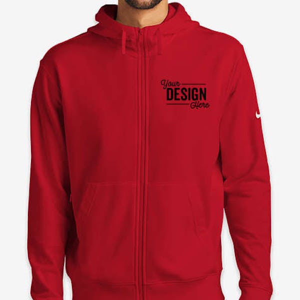 Nike Club Fleece Sleeve Swoosh Zip Hoodie - University Red