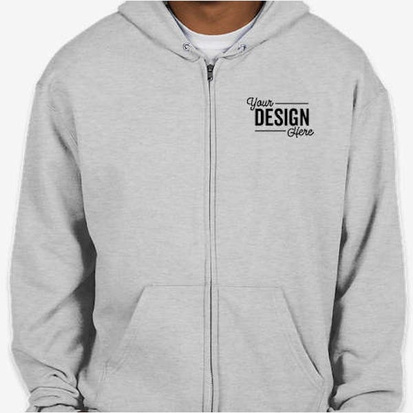 Embroidered Champion Powerblend Midweight Zip Hoodie - Silver Grey