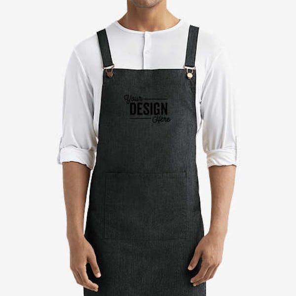 Artisan Collection Cross Back Barista Full Length Pocket Apron - Printed - Black Denim
