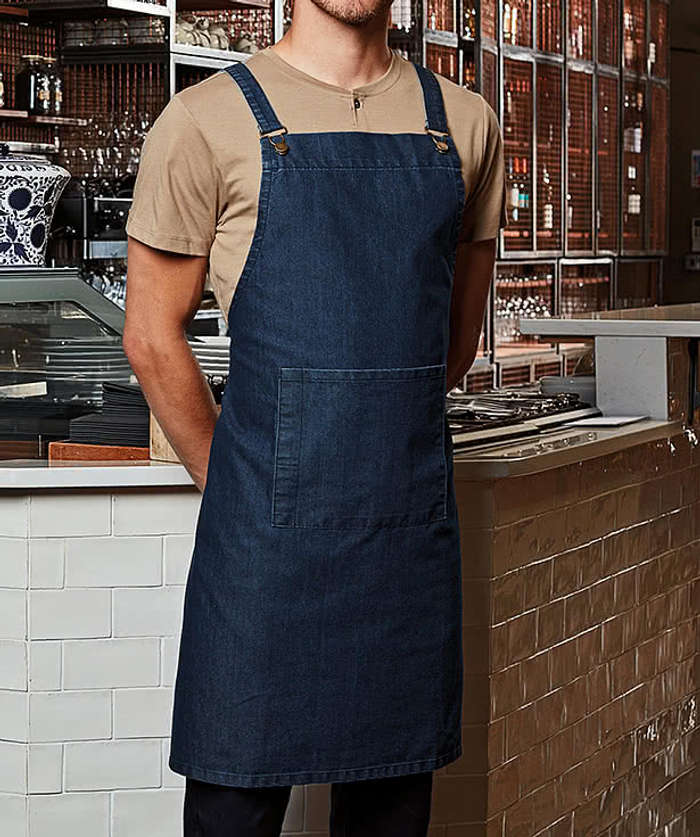 Artisan Collection Cross Back Barista Full Length Pocket Apron - Printed - Black Denim