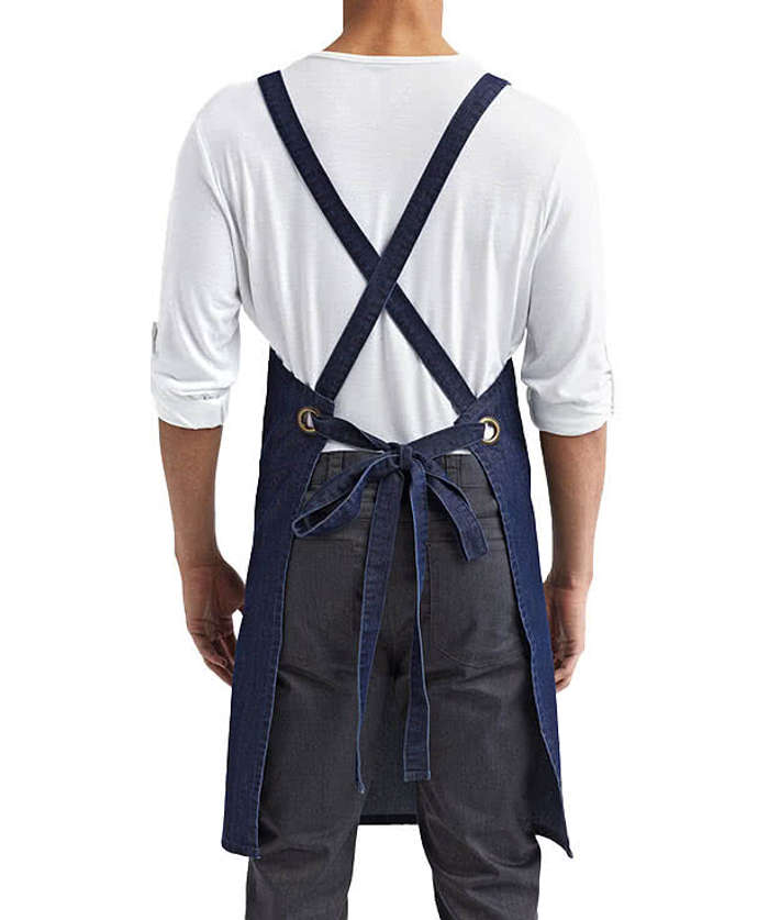 Artisan Collection Cross Back Barista Full Length Pocket Apron - Printed - Black Denim