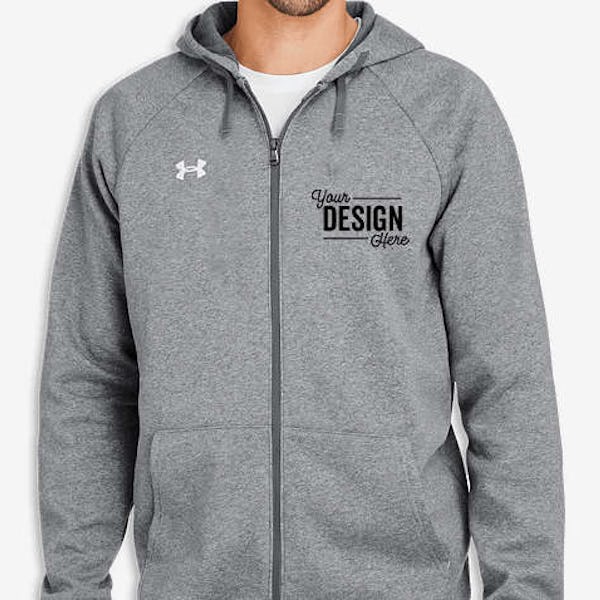 Under Armour Rival Fleece Zip Hoodie - Castlerock Light Heather / White