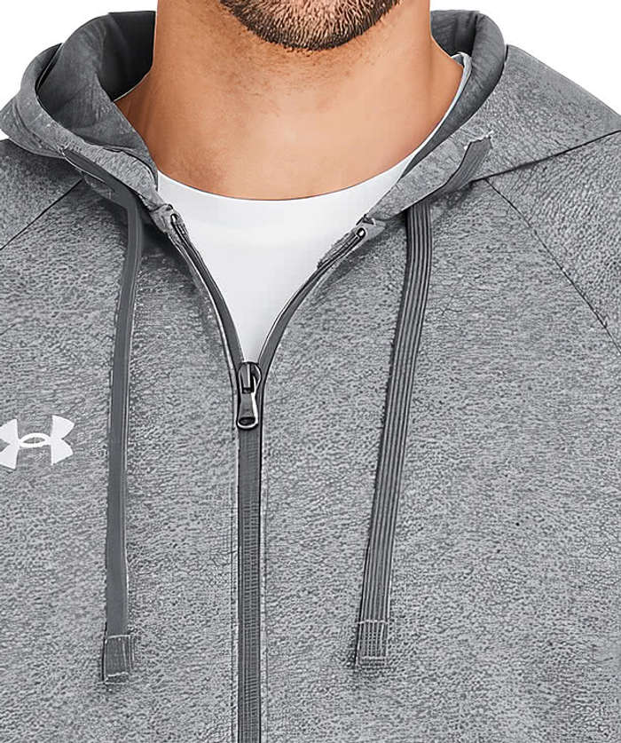 Under Armour Rival Fleece Zip Hoodie - Castlerock Light Heather / White