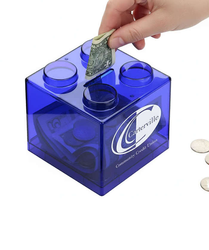 Money Stack Building Block Coin Bank - Green 3 Money Stack Building Block Coin Bank - Green