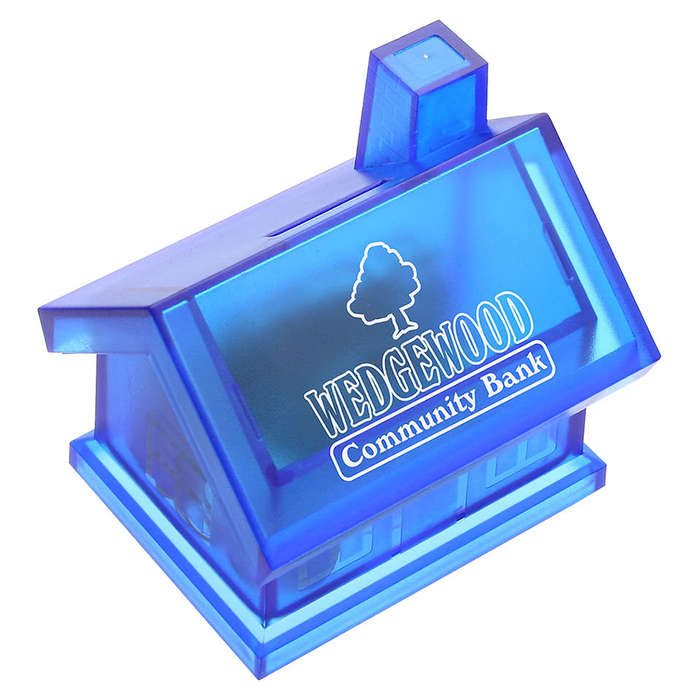 Happy Home House Piggy Bank - Blue