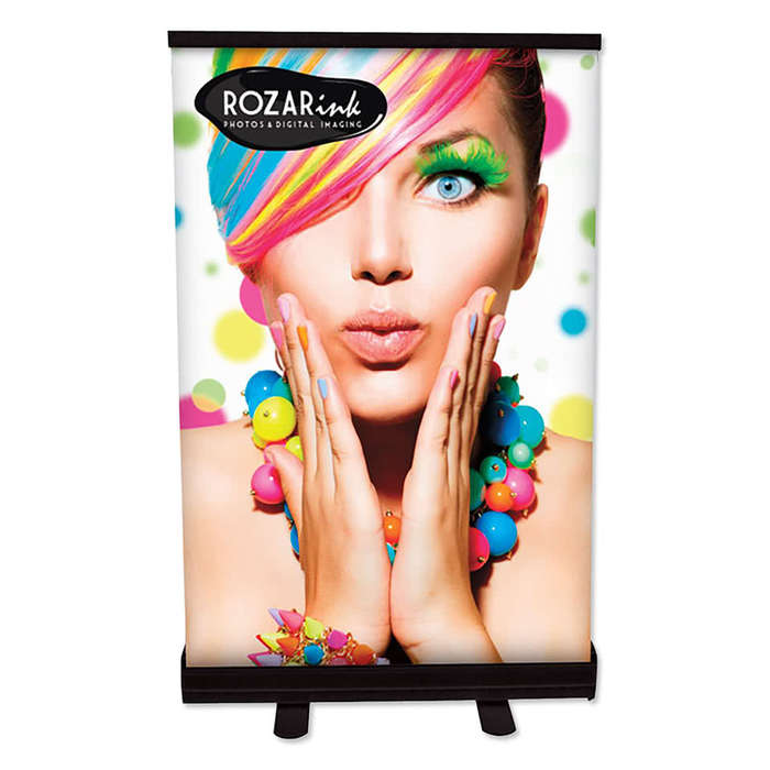 Full Color 25" x 39" Retractable Tabletop Banner - White