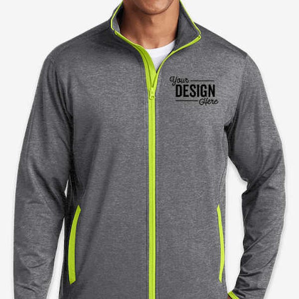 Sport-Tek Sport-Wick Stretch Full Zip Jacket - Charcoal Grey Heather / Charge Green