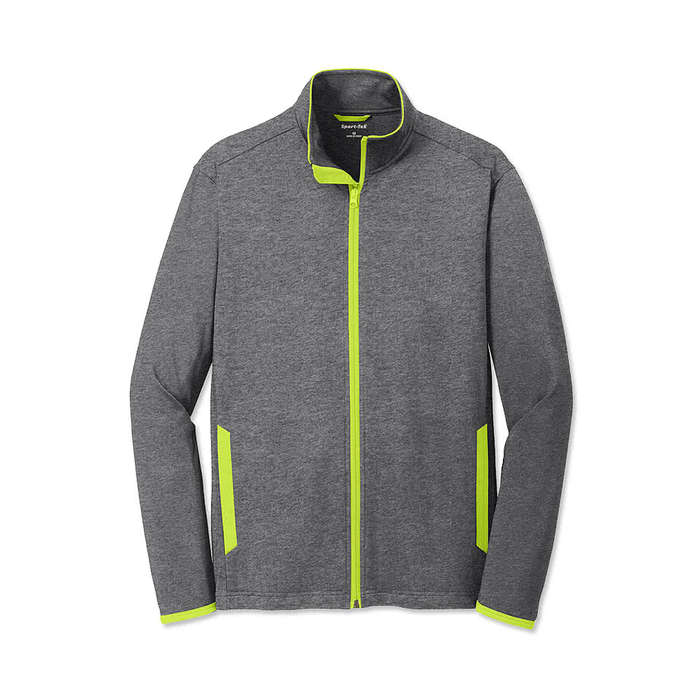 Sport-Tek Sport-Wick Stretch Full Zip Jacket - Charcoal Grey Heather / Charge Green