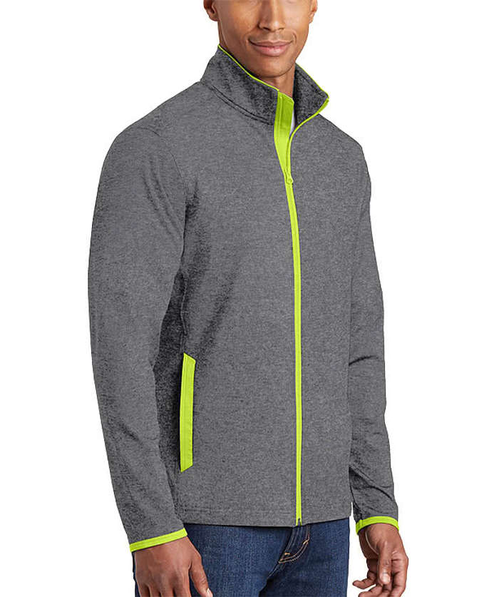Sport-Tek Sport-Wick Stretch Full Zip Jacket - Charcoal Grey Heather / Charge Green