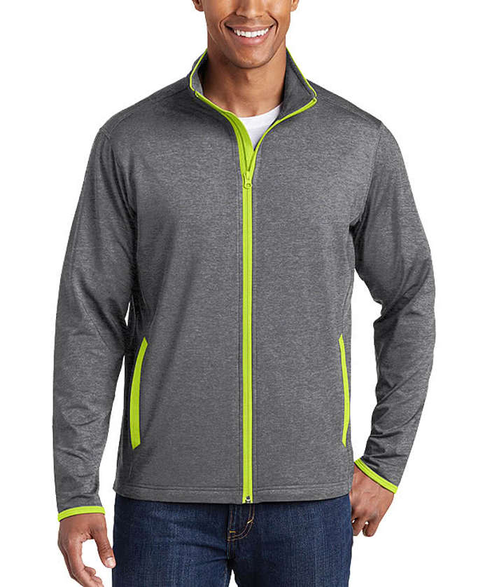 Sport-Tek Sport-Wick Stretch Full Zip Jacket - Charcoal Grey Heather / Charge Green